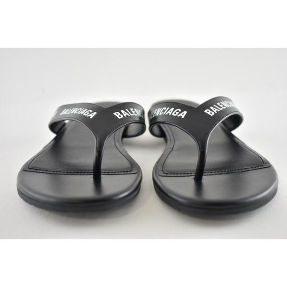 Balenciaga Black White Leather Logo Thong Slide Slip On Sandal Flip Flop Flat 36 - Picture 7 of 12
